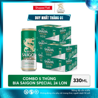  NỒNG ĐỘ 4.9% - Combo 5 Thùng 24 Bia Saigon Special 330ml 