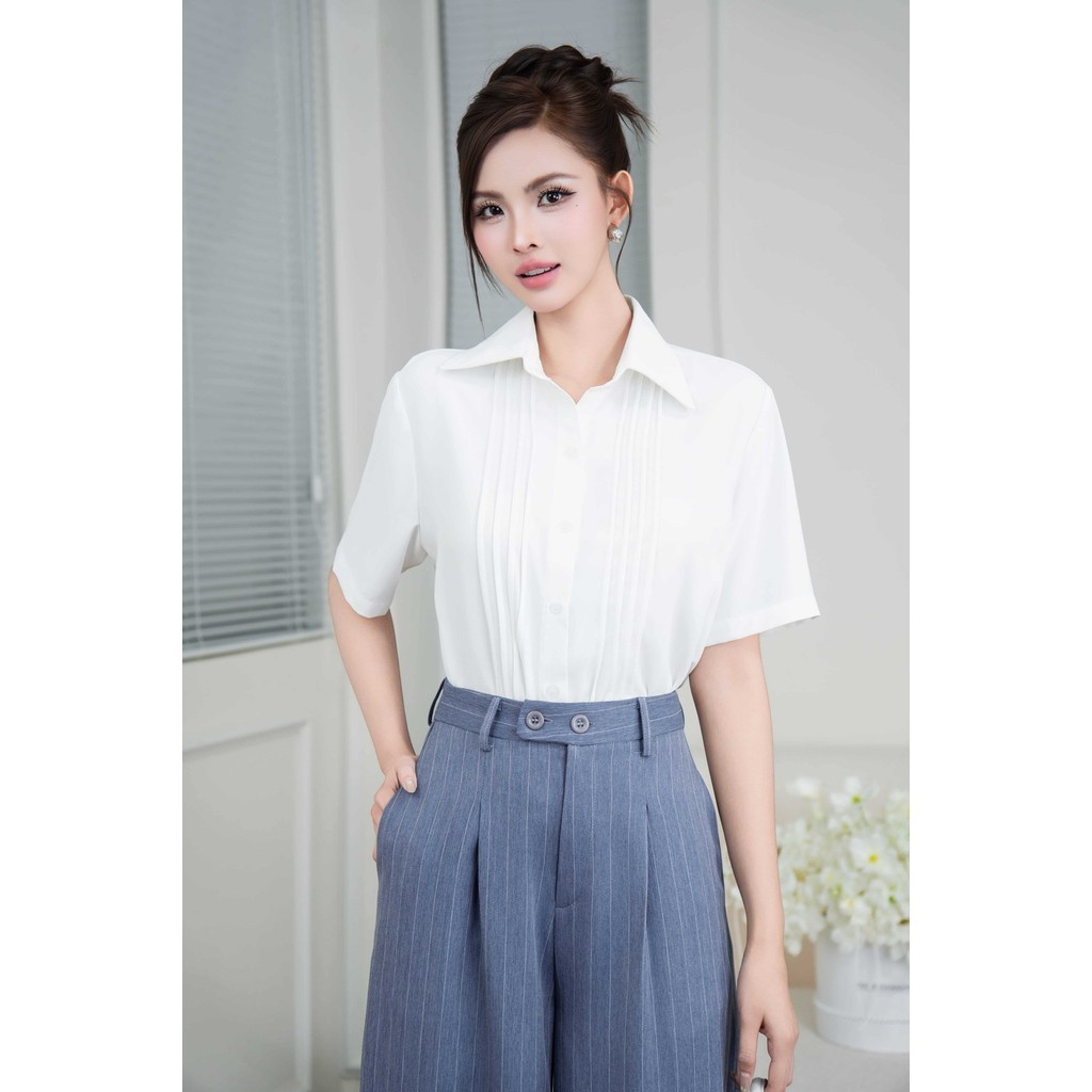 Áo Sơ Mi Cổ Chữ V Tay Ngắn - Áo Nữ Thanh Lịch Mặc Đi Làm Hằng Ngày A1490