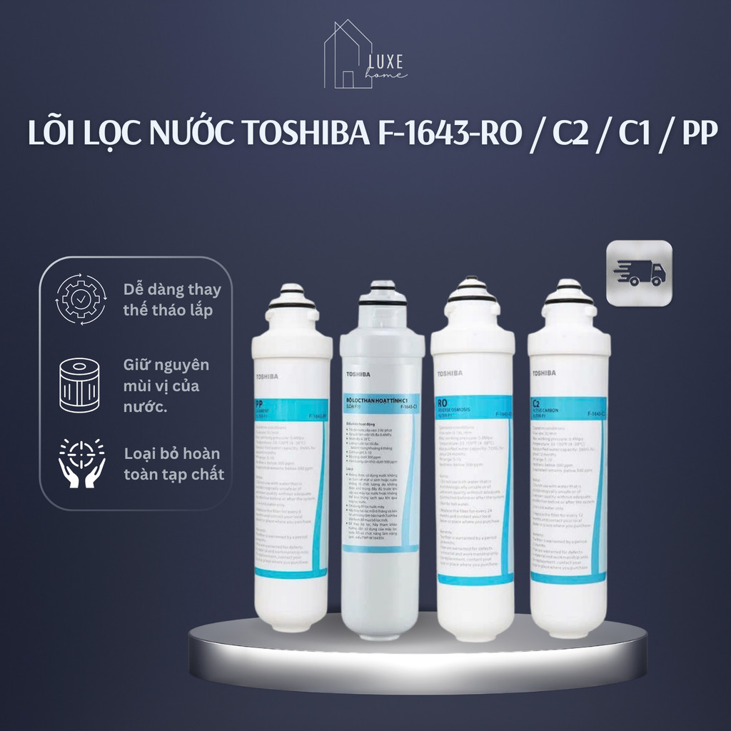 Lõi lọc nước Toshiba F-1643-/ C2 / C1 / PP | Combo 3 lõi PP C1 C2 | Hàng Chính Hãng
