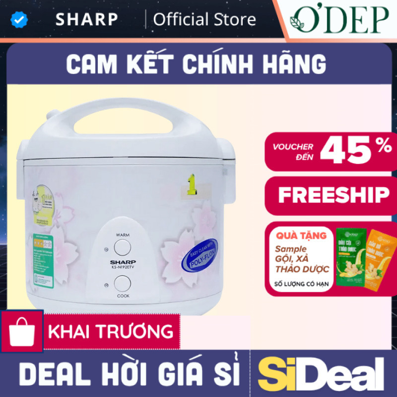 Nồi cơm điện Sharp 1.8L nắp gài Chính hãng, Sản xuất Thái Lan công nghệ nấu 2D KS-N192ETV - SIDEAL S