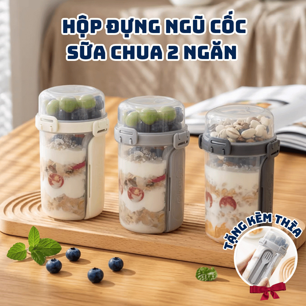 Cốc Đựng Sữa Chua Ngũ Cốc 2 Ngăn Có Nắp Kín Pami Home, Ly Mang Đi Chống Tràn Tiện Lợi
