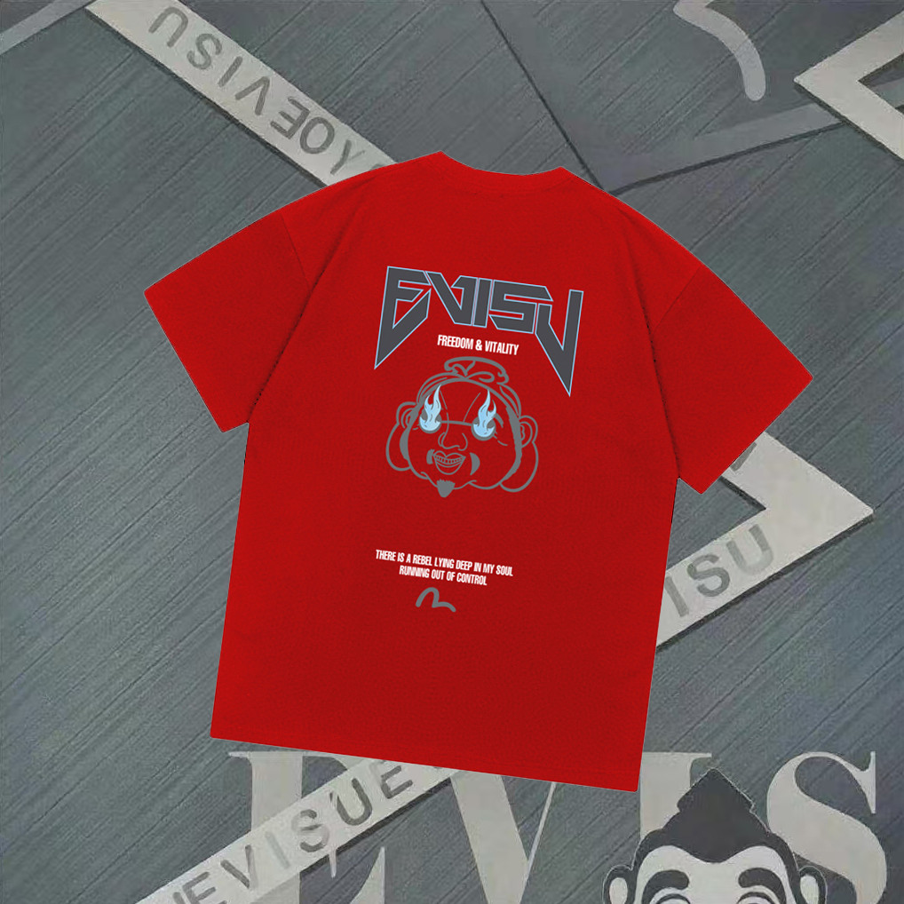 Evisu God of Fortune 2026 - Áo Thun Ngắn Tay Cổ Tròn, Cotton Nguyên Chất, Phong Cách Thể Thao Nam Nữ