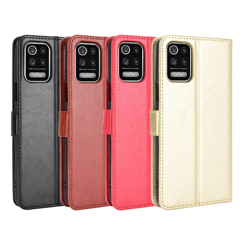 Ốp điện thoại LG K62 K52 Vỏ bảo vệ thẻ LG Q52 Vỏ da điện thoại Flip Crazy Horse Pattern Dây buộc K52