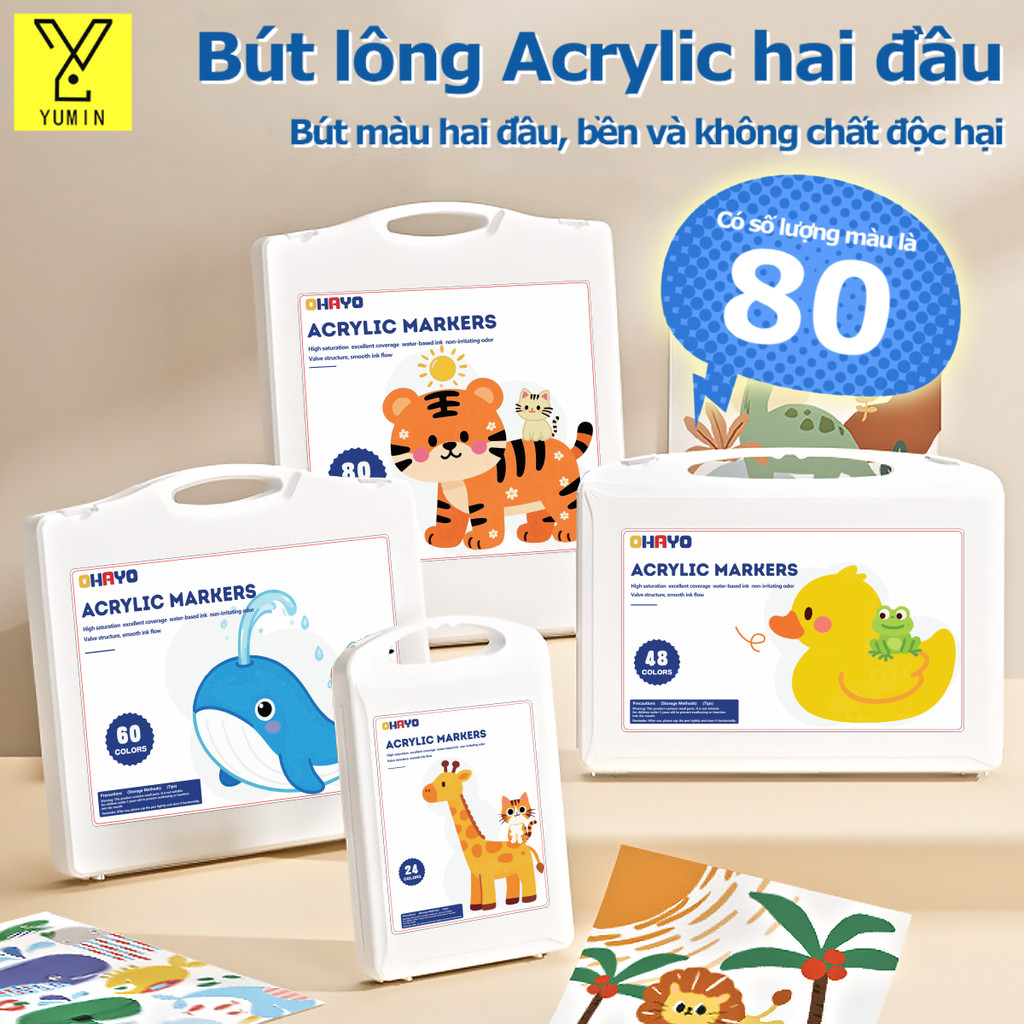 Bút màu acrylic hai đầu, bộ bút màu nước, Bút Lông Màu,Hoàn thành tô màu và vẽ đường chỉ bằng một cây bút.