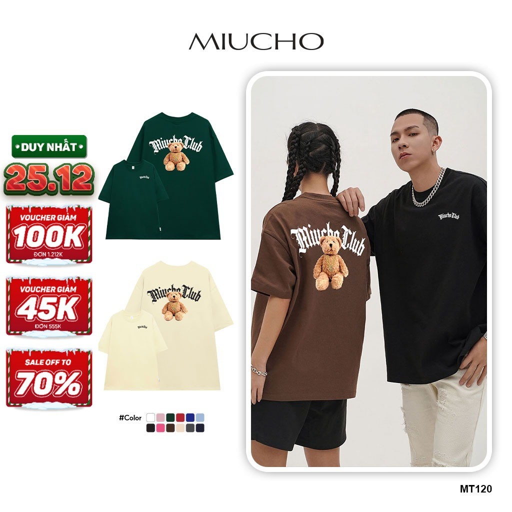 Áo thun unisex form rộng MT120 Miucho Brand chất vải cotton cho nam nữ in brand name
