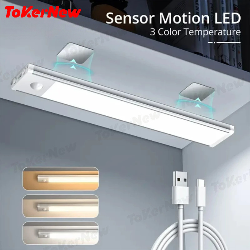 ToKerNew Motion Sensor 3 Colors Night Light LED Lamp Under Cabinet Lights Motion Sensor Night Light 