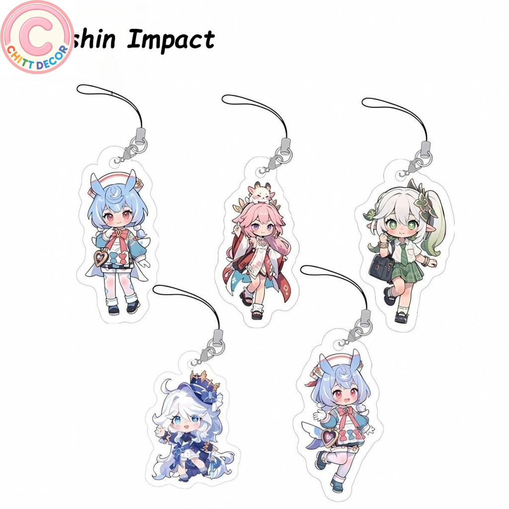 Game Genshin Impact Mobile Phone Lanyard Chain Phone Case Pendant Furina Sigewinne Nahida Yae Miko A