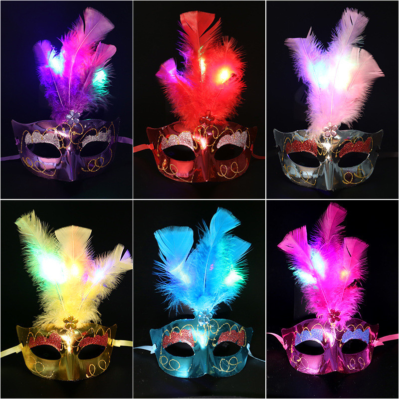 Halloween Dạ Quang Fluffy Fiber Optic Mask Prom led Feather Mask Bán Chạy Đồ Chơi Trẻ Em Bán Buôn122