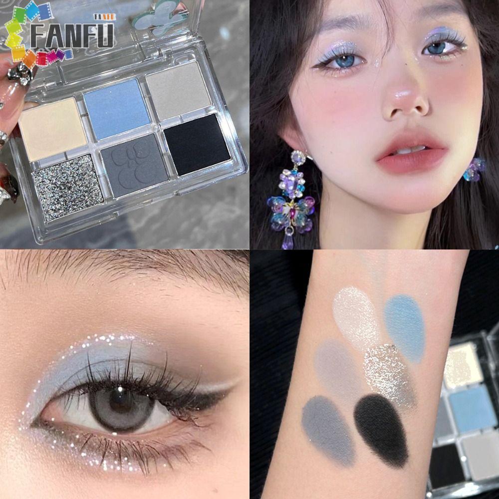 FANFUZOUZU Bảng Phấn Mắt 6 Màu, Phấn Mắt Khói Xanh Đen Chống Thấm Nước, Di Động Lâu Dài Làm Sáng Sắc