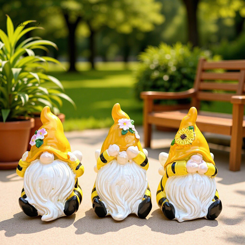 BLU Nhựa Vườn Gnome Playful Gnome Điêu Khắc 3 Chiếc Vườn Xuân Gnome Các Bức Tượng Nhỏ Nghe Thấy Nói 