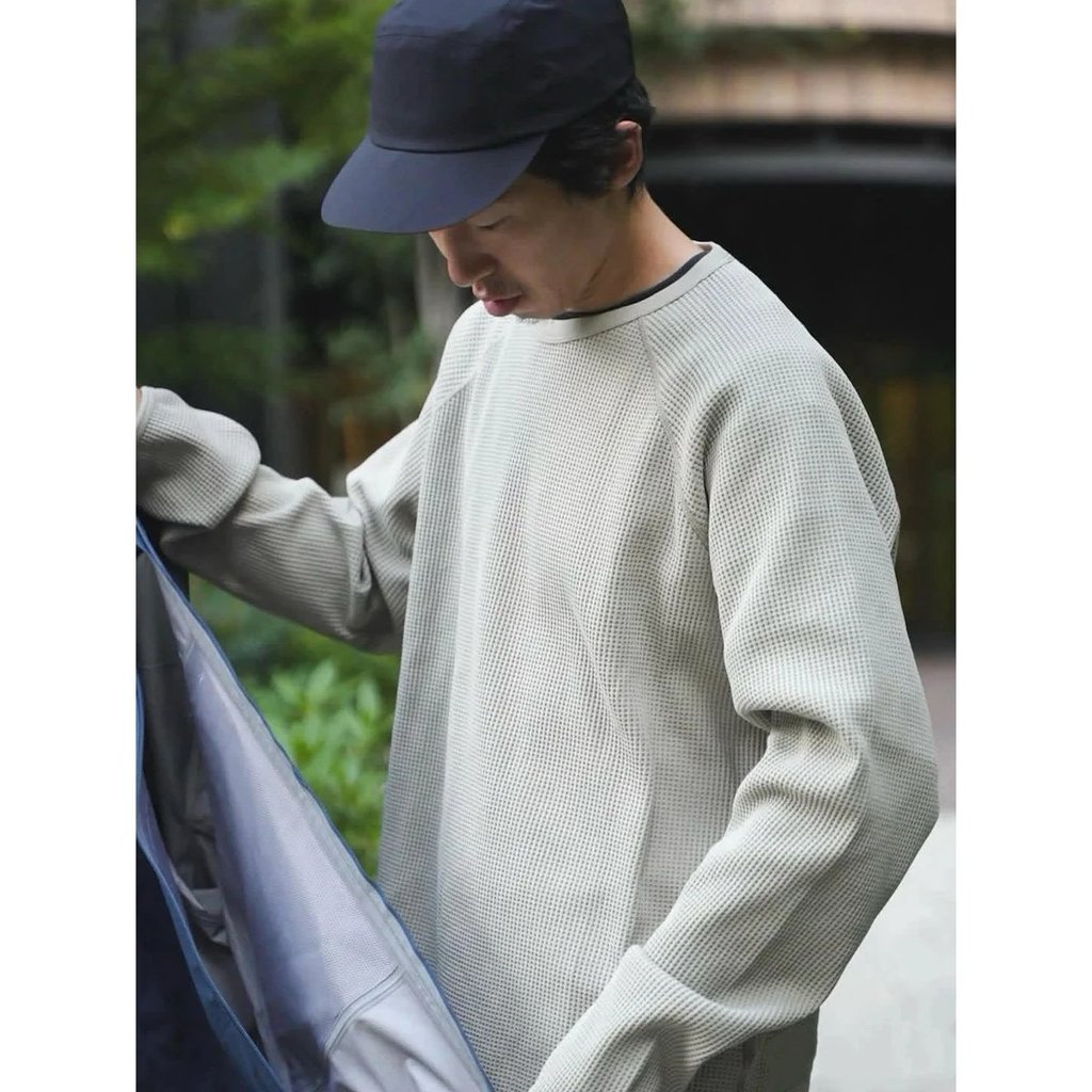 GDW Minimalist Lightweight Waffle 3/4 Sleeve Round Neck Long Sleeve T Shirt Bottoming Shirt Men and 