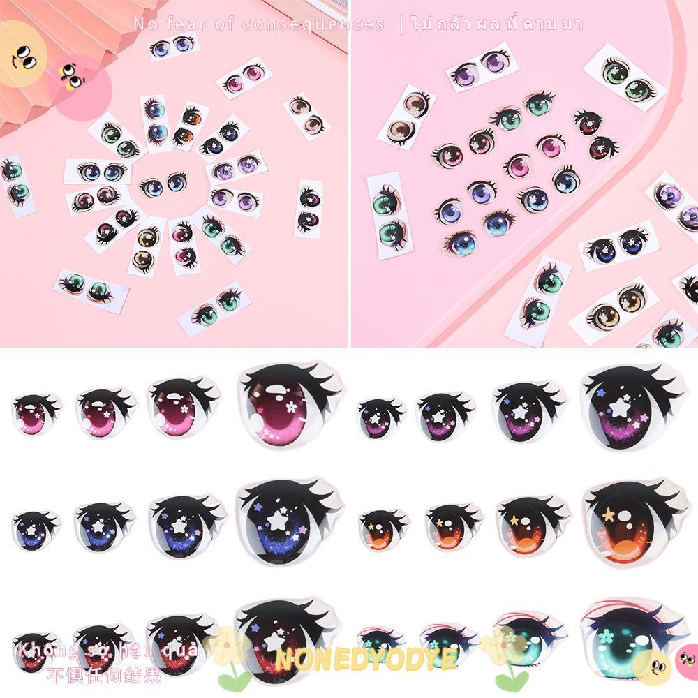 NONEDYODYE 5 Cặp Búp Bê Hình Anime 8mm / 10mm / 12mm / 15mm Lông Mi Dài Đề Can Mặt Organ Paster