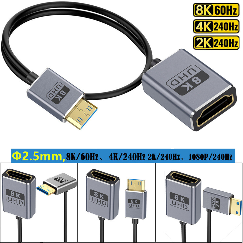 Khuỷu Tay 90 Độ Mini HDMI Nam Sang HDMI2.1 Nữ Cáp HD Đồng Trục 8K @ 60Hz Màn Hình Máy Ảnh Kỹ Thuật S