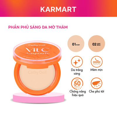 Phấn Phủ Sáng Da Mờ Thâm Cathy Doll, Kiềm Dầu Cho Lớp Nền Ráo Mịn Vit C Ampoule Powder Pact Spf50 Pa+++ 12g
