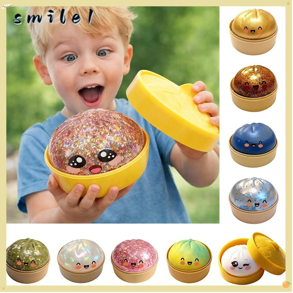 Bánh bao SMILE Đồ chơi Squishy, với Steamer Long lanh hấp Bun Squishy Pinch Le, Fidget Mềm Squishy Đ