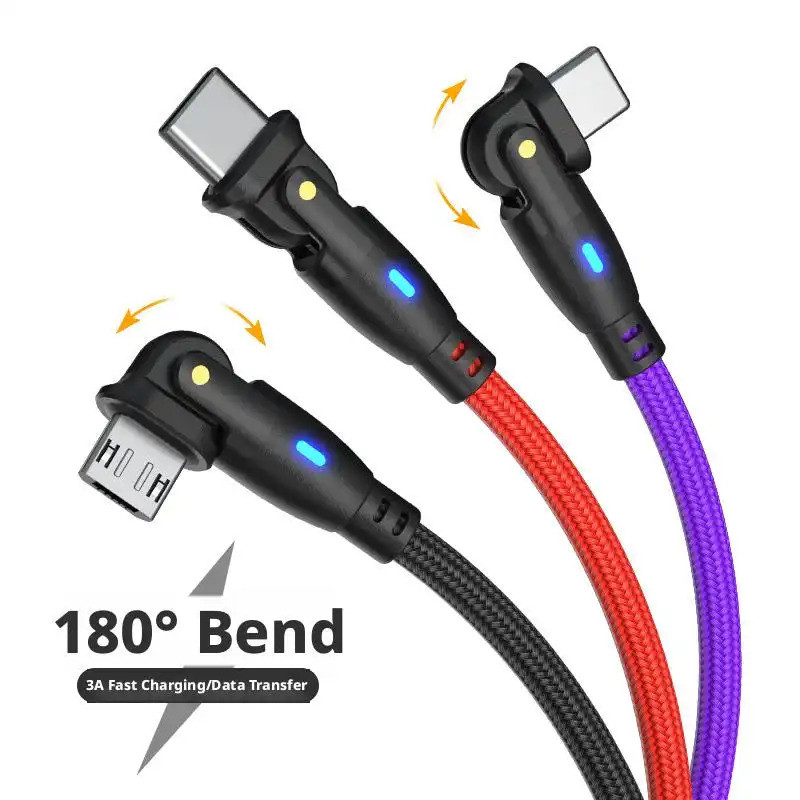 Cáp sạc hình chữ L 180 độ 3A Sạc nhanh Type C Micro Gaming