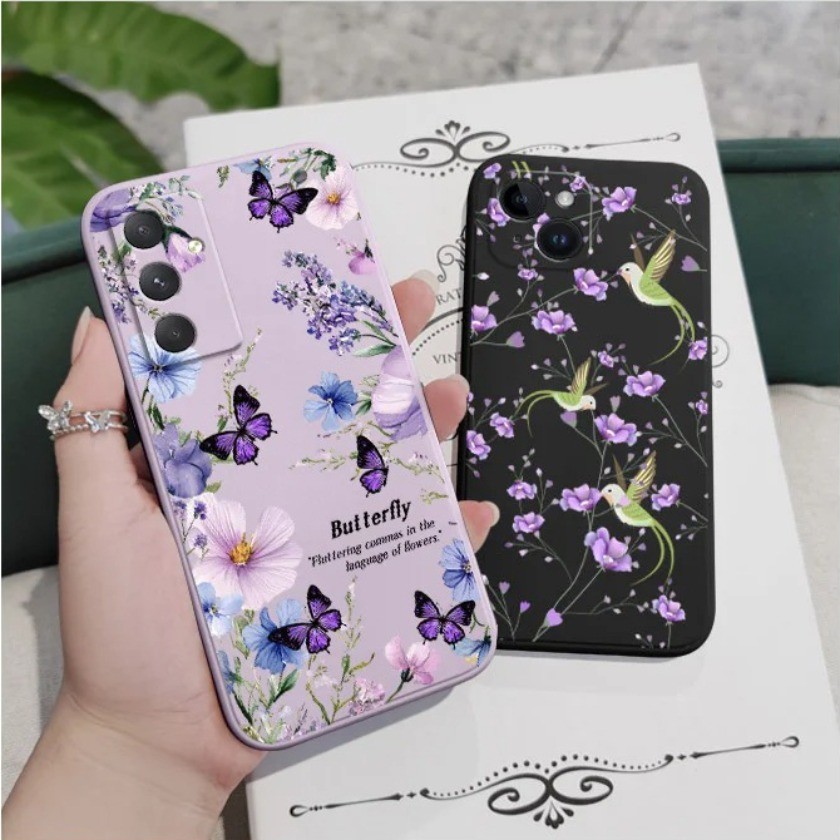 Ốp Điện Thoại Hoa Tím Bướm Bay Cho OPPO A58 A76 A96 A79 A60 A40 A6C A6t Pro A6 Ốp lưng TPU Mềm Chống