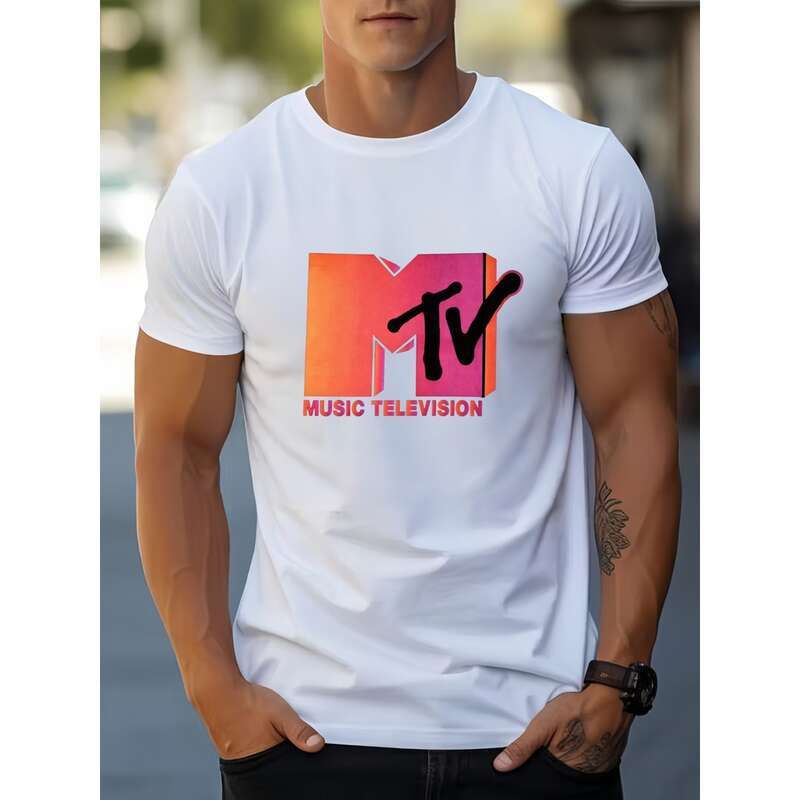 Men'S Retro MTV Graphic T-Shirt - 2D Print Music TV Logo & Iconic Logo Design, Soft Stretch Knit Fab