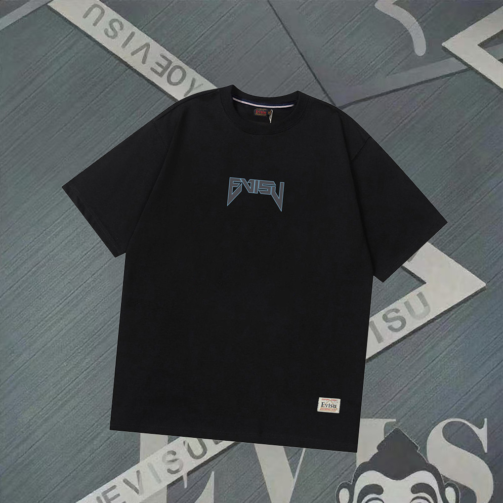 Evisu Áo Thun Ngắn Tay Cổ Tròn Nam, Màu Sắc Đối Lập, Logo Đơn Giản, Chống Thấm Nước, Phù Hợp Hàng Ng