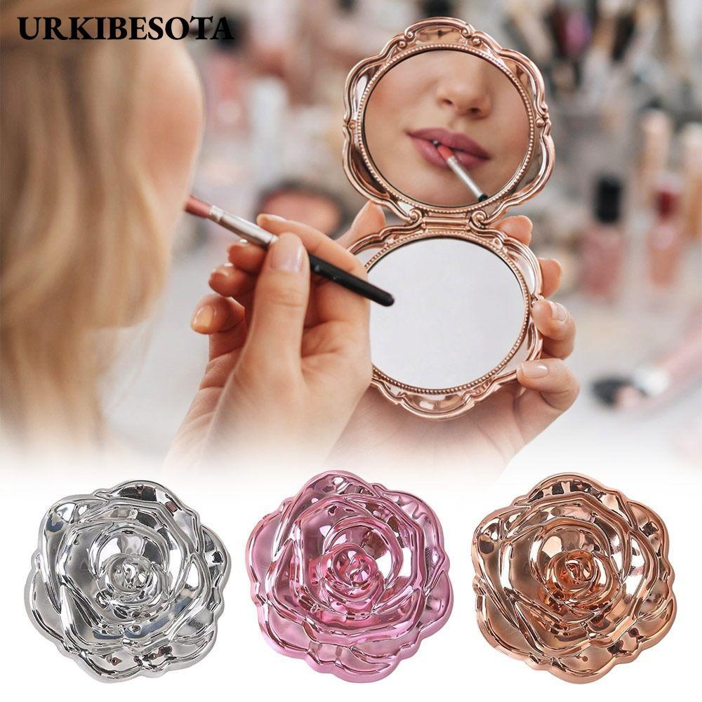 Gương hoa hồng URKIBESOTA, Gương trang điểm cỡ nhỏ tròn, Gương du lịch hai mặt gấp thanh lịch