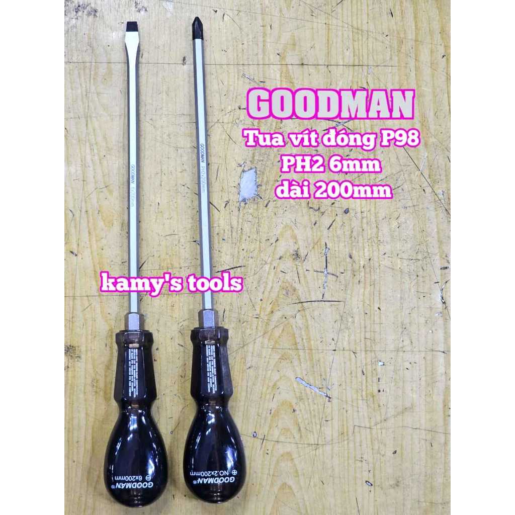 Tua vít đóng Goodman bake PH2 dẹp 6mm dài 200mm P98+6x200 P98-6x200