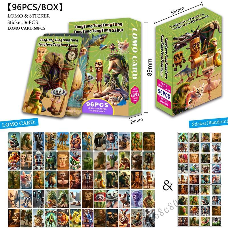 96 Bộ Photocard Brainrot Tung Saur - Thẻ LOMO có nhãn dán