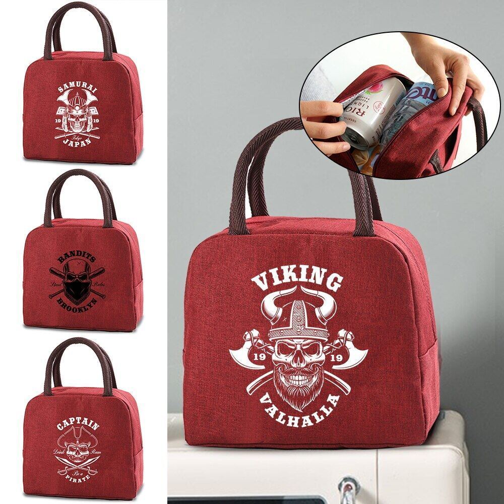 Fresh Cooler Bags Portable Zipper Thermal Skull Print Lunch Bags for Women Convenient Lunch  Tote Sc