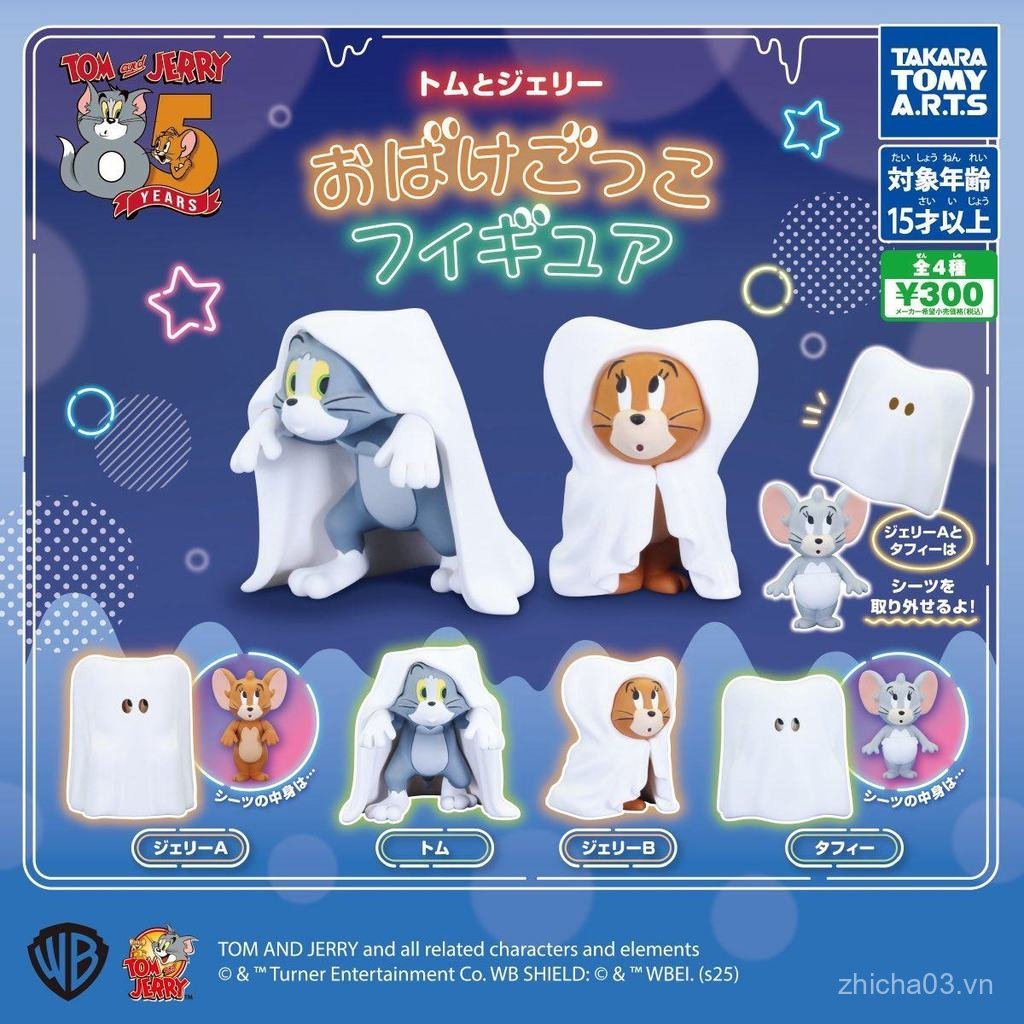 [Hàng có sẵn] Tom Jerry TOMY Cat and Mouse Halloween Ghost Dress Up Tom Jerry Taffy Doll Capsule Toy
