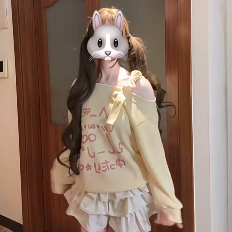 Bow Sub-Culture Design off-Shoulder off-Shoulder Long Sleeve T-shirt Korean Style Salt Top Sweater u