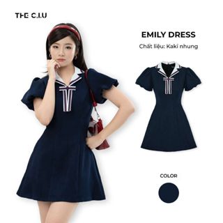  Đầm nữ dáng xoè cổ vuông tay phồng THE C.I.U váy liền thân chất kaki nhung basic thiết kế thanh lịch - Emily Dress 