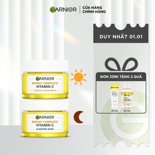  Bộ kem dưỡng da ngày đêm làm sáng và đều màu da Garnier Vitamin C Serum Cream 50ml 