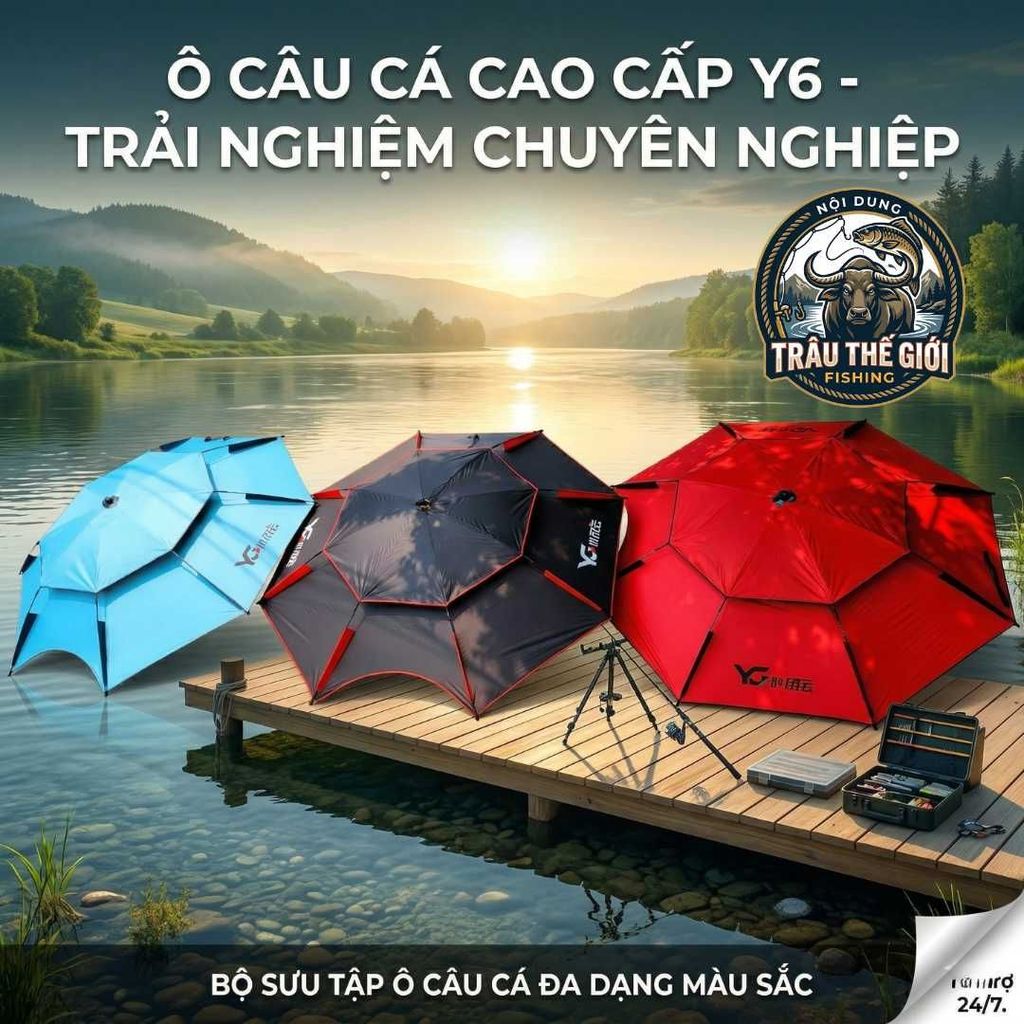 Ô Che Nắng Mưa Câu Cá YG 2026 – Size 2m2 2m4, Khung Chắc, Dù Dày, Dùng Bền Lâu