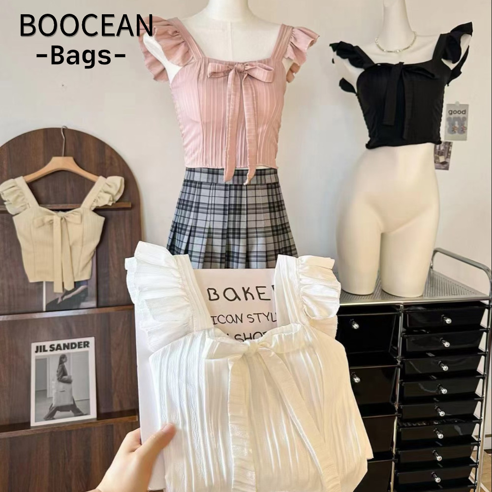 Quần Áo Nữ BOOCEAN - Áo Cổ Vuông Nơ Ruffle Ngọt Ngào và Dễ Thương