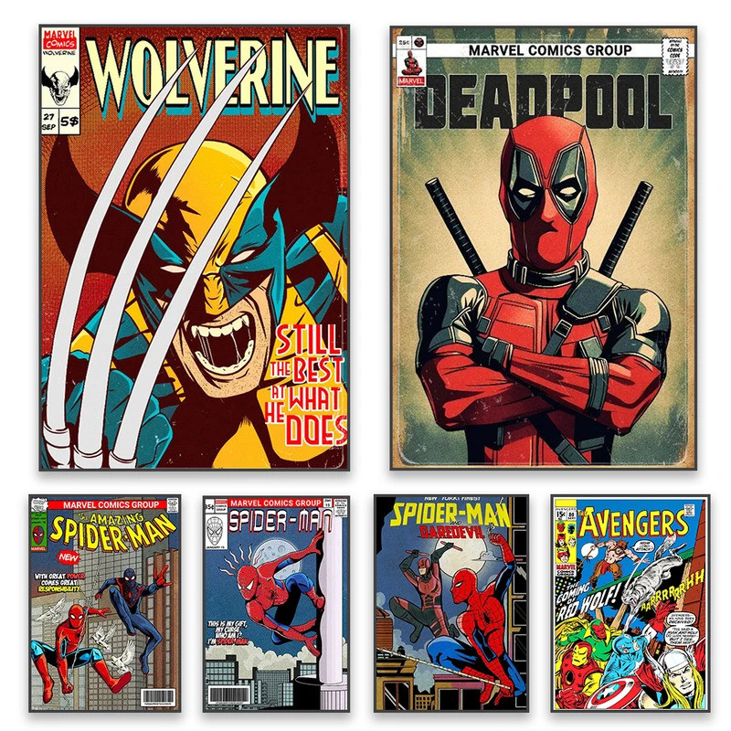 Disney Vintage Avengers Wolverine Deadpool Poster Siêu Anh Hùng Phim Truyện Tranh In Hình No Way Hom