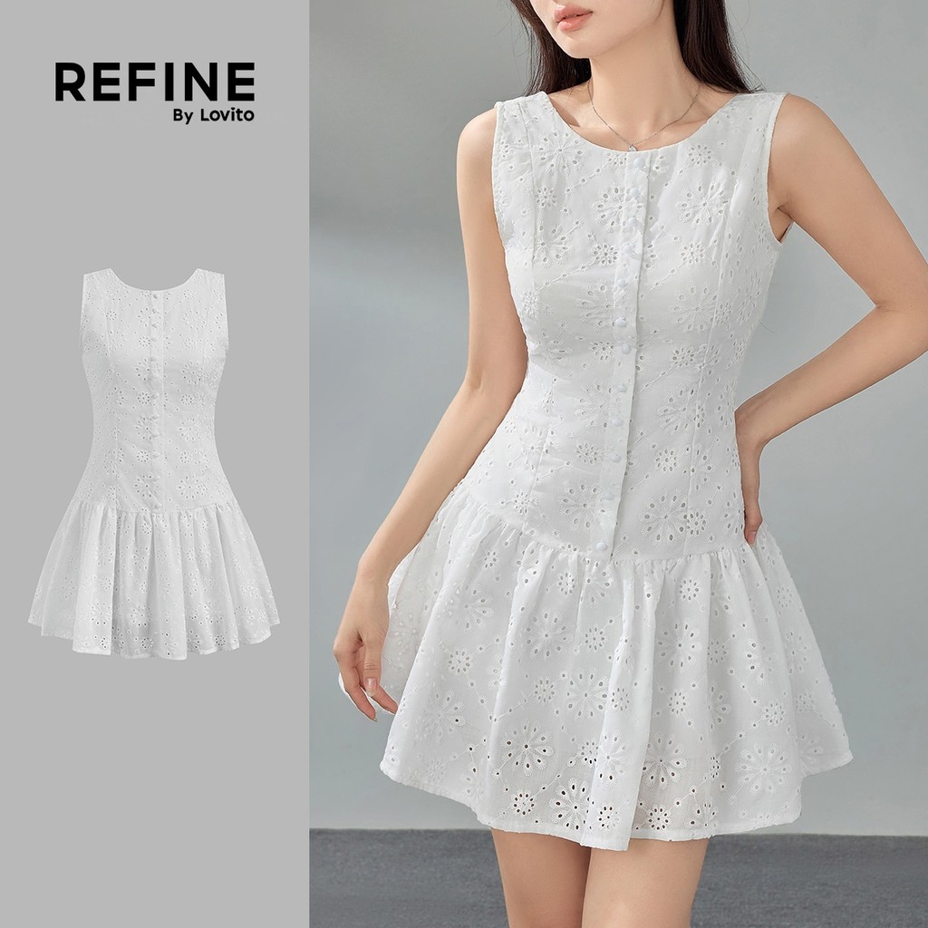 (Refine) Váy thường ngày Váy thêu lỗ trơn cho nữ LR2ED078