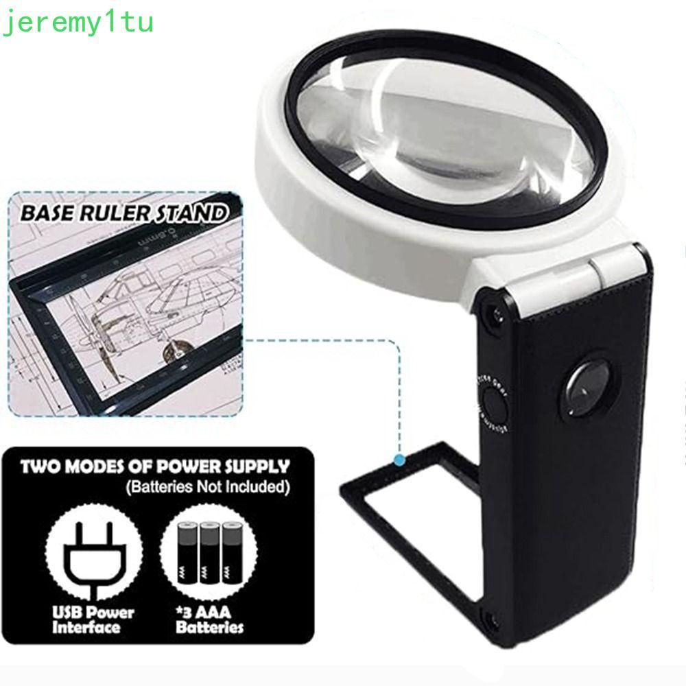 Kính lúp JEREMY có chân đế đèn, kính lúp chiếu sáng LED cầm tay thiết kế gấp, chạy bằng pin hoặc USB