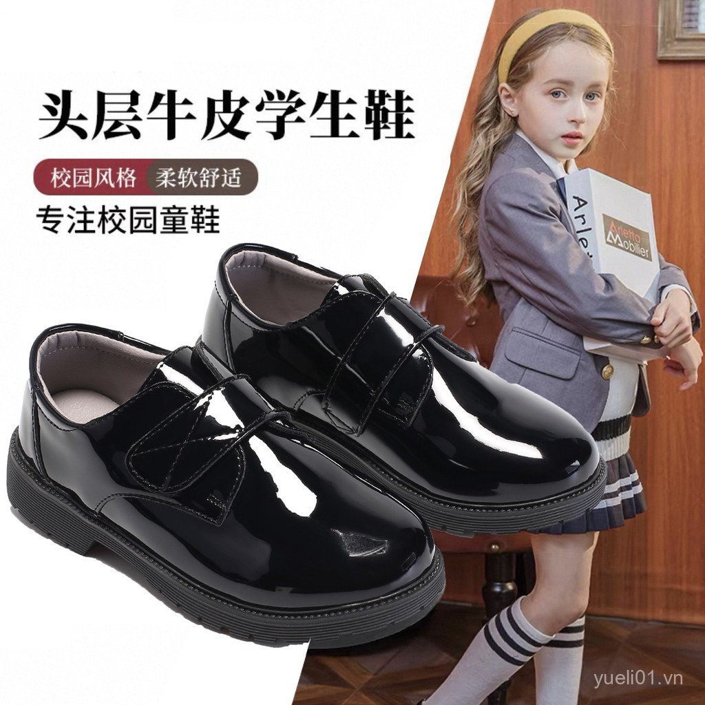 Trẻ Em Giày Da Nam Phong Cách Anh Quốc Giày Da Đen Khuôn Viên Thường Ngày Nghi Thức Sinh Viên Bé Tra
