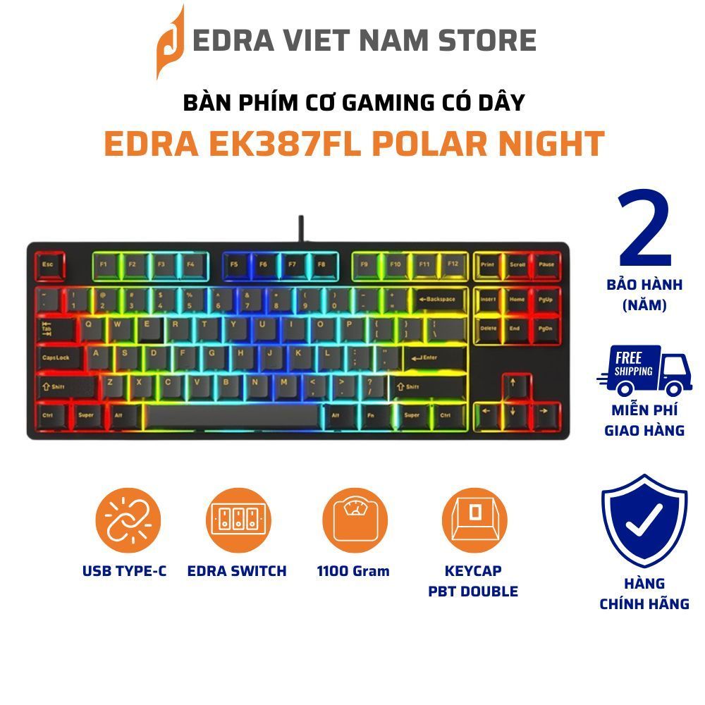 BÀN PHÍM CƠ GAMING CÓ DÂY EDRA EK387FL - Polar Night  CHÍNH HÃNG