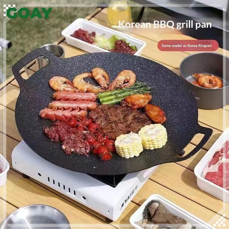 GOAY Chảo Tròn Nướng Nhôm Hàn Quốc Nonsti Grill Top Griddle Pan Bbq Fry Grill Ngoài Trời Gang Thịt N