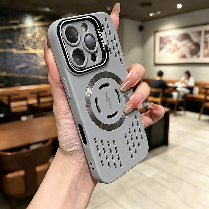 Ốp Lưng Silicon Mềm Tản Nhiệt Từ Tính Kèm Giá đỡ Camera Cho IPhone 18 17 16 15 14 13 12 11 Pro Max