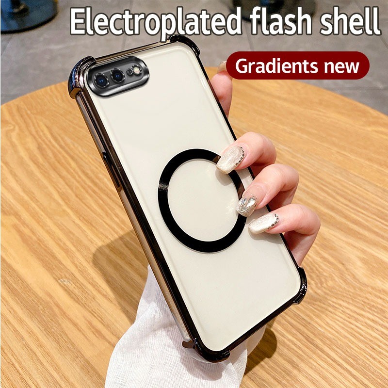 Ốp Điện Thoại Từ Tính Trong Suốt Mạ Điện Sang Trọng Cho iPhone 6 Plus 6S Plus 7 Plus 8 Plus SE 2020 