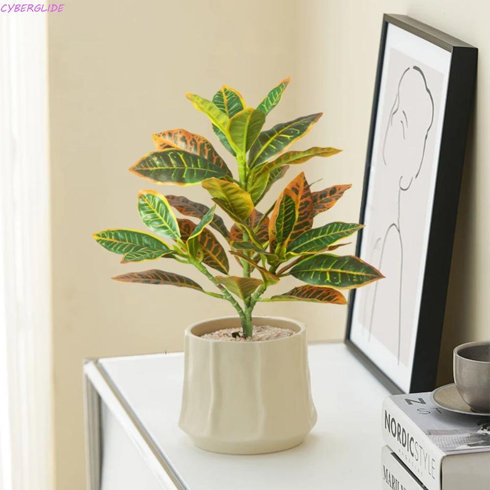 CYBERGLIDE Cây Banyan Nhiệt Đới, Cây Ficus Nhân Tạo Lớn Sống Động Như Thật, Cây Xanh Nhựa 35 Lá Cây 