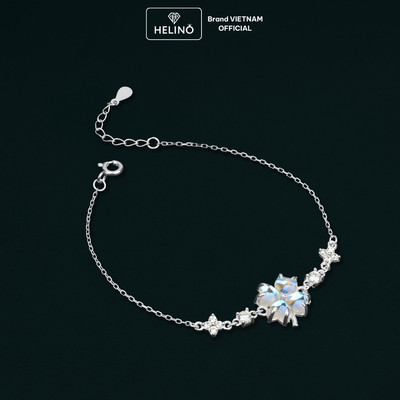 Lắc Tay Bạc HELINO Cỏ 4 Lá Moonstone Đổi Màu Đính Đá Lấp Lánh, Charm Hoa Sao Lucky Clover Series V48