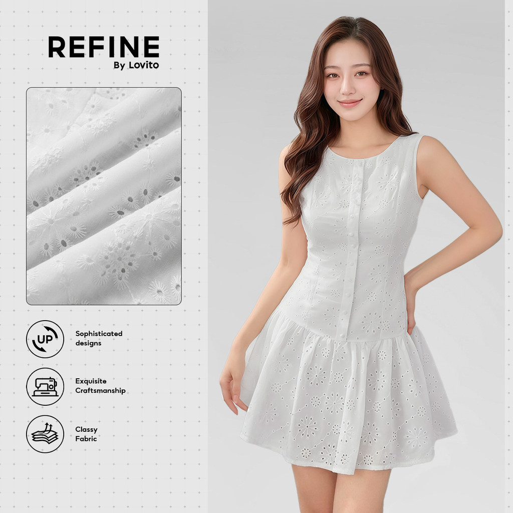 (Refine by Lovito) Đầm nữ cotton thêu họa tiết đơn giản phong cách thường ngày LR2ED078