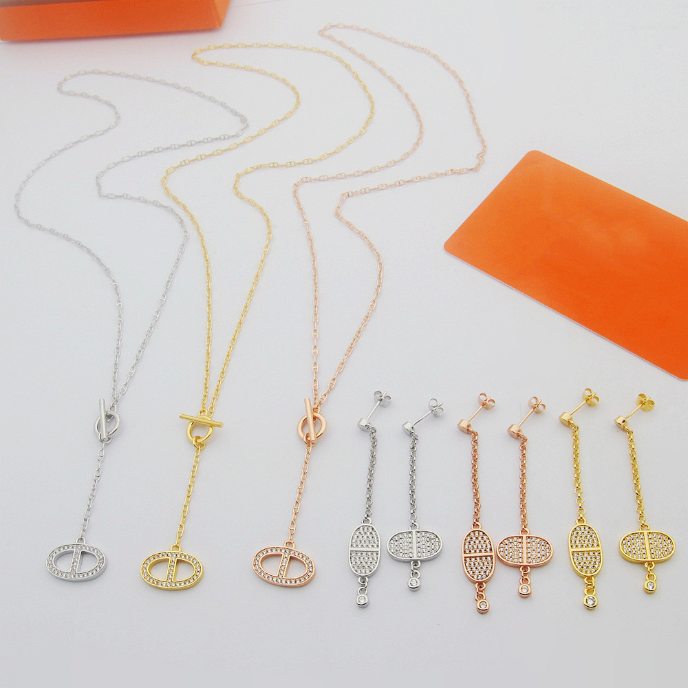 6WP1 Letters OT Full-diamond pig nose necklace for couples, horizontal pig nose chain necklace