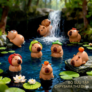 Combo 8 Capybara Mini Dễ Thương – Mô Hình Nhựa Trang Trí Bàn, Xe, Tiểu Cảnh Handmade, Quà Tặng