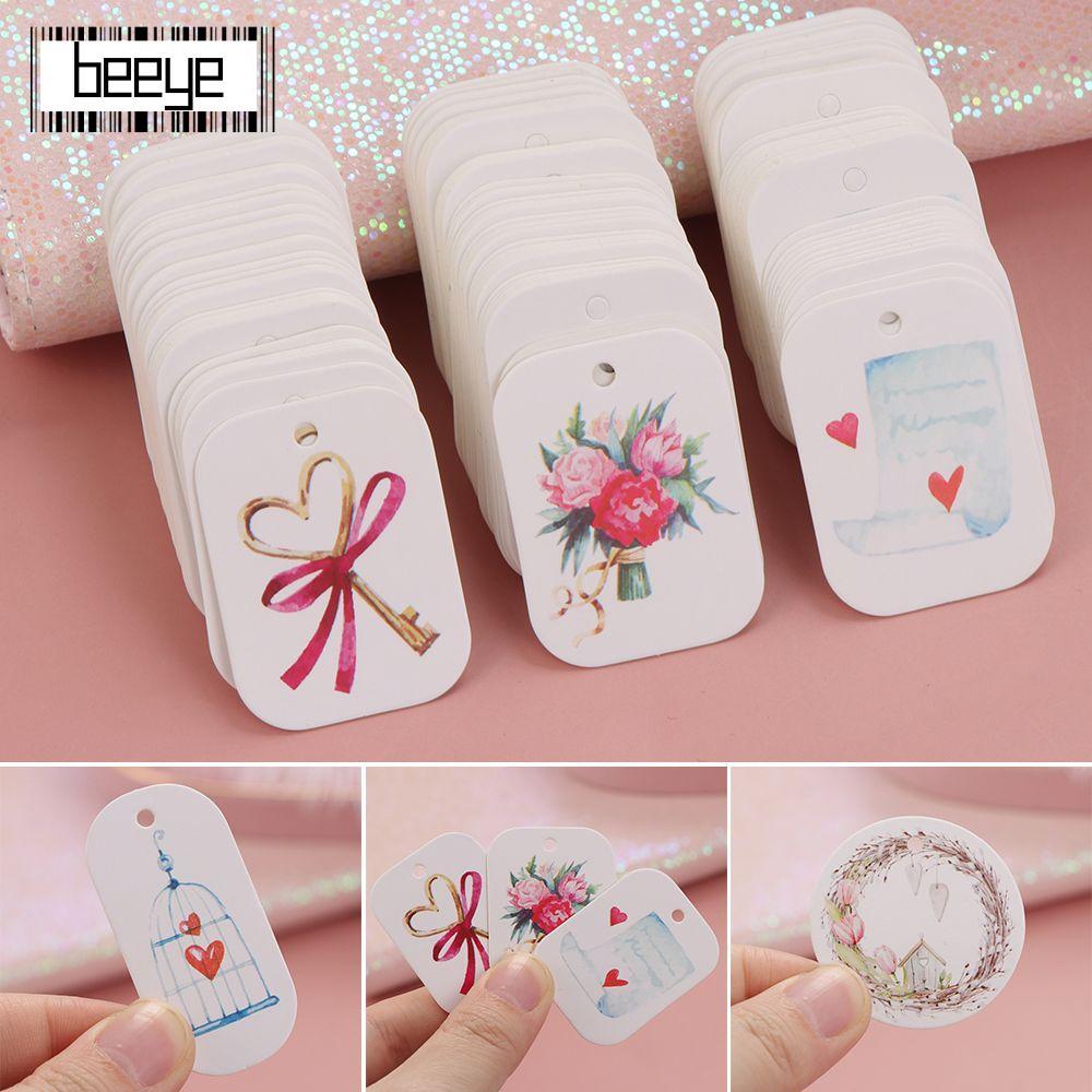 BEEYE 50 Chiếc Ngày Lễ Tình Nhân Nhãn Giấy Kraft Gói Quà Hoa DIY Kraft Tag