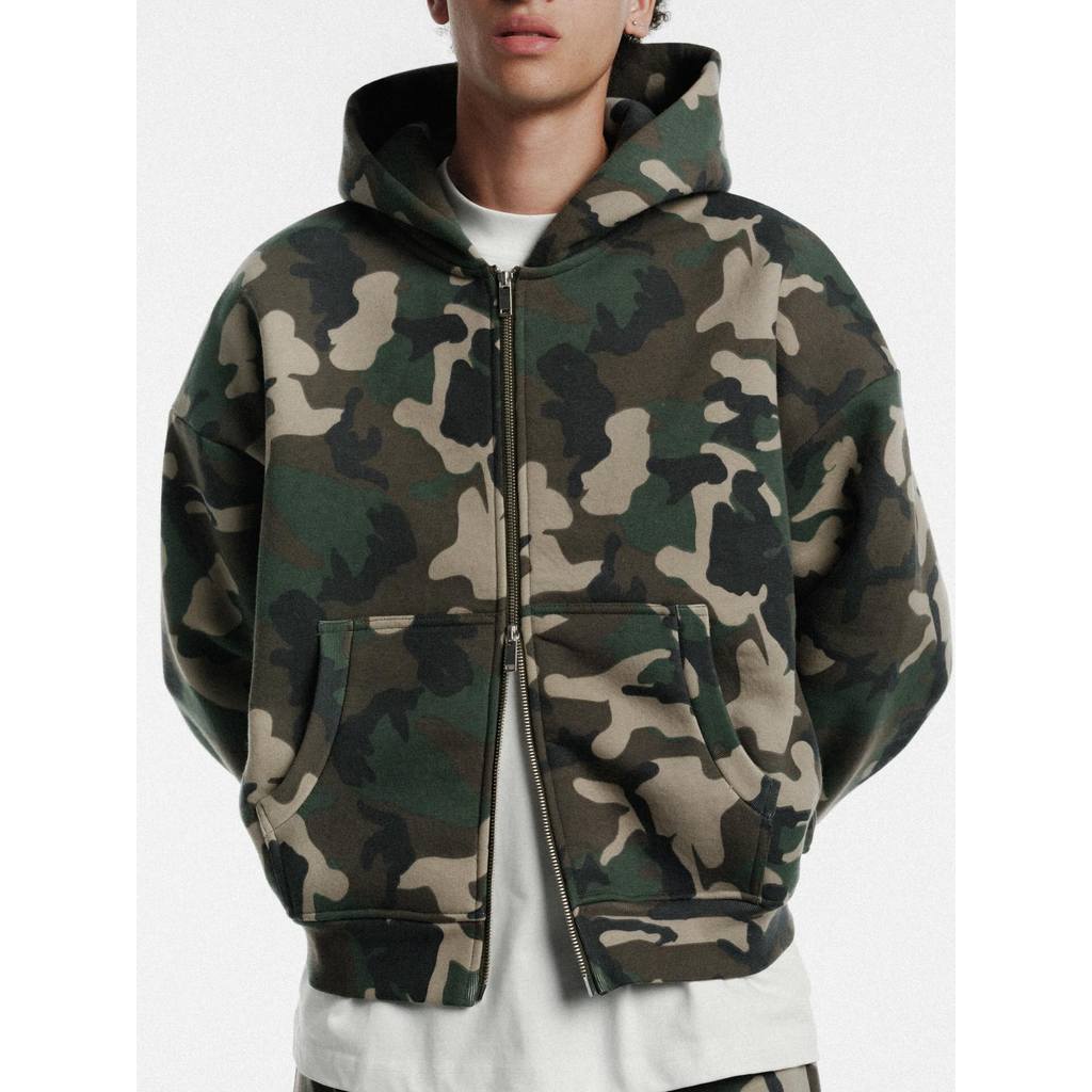 Nam áo khoác họa tiết ngụy trang camo Y2K retro, zipper, style hip-hop oversized