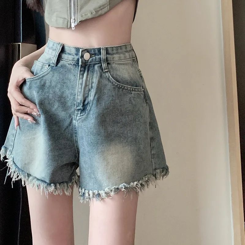 Quần Short Denim Nhỏ Gọn Ôm Dáng Mùa Hè 2025 Tua Ruza fray Phù Hợp Với