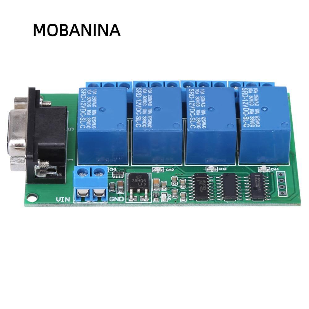 Rơle MOBANINA, Rơle cổng nối tiếp 12V RS232 RS232, Bảng điều khiển Giao diện DB9 DB9 DB9 RS232 Rơle 